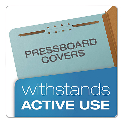 Pendaflex Pressboard Top Tab Classification Folders, 2/5-Cut Tab, Expands 3.5", 3 Dividers, 8 Fasteners, Legal Size, Blue, 10/Box (29094)