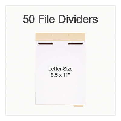 Pendaflex File Divider Set, End Tab: 1/5-Cut, 1 Fastener, Letter Size, Manila, 50/Pack (75600)