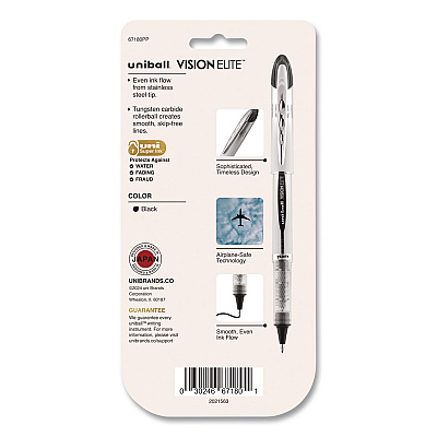 uniball VISION ELITE Rollerball Pen, Stick, Bold 0.8 mm, Black Ink, White/Black/Clear Barrel, 4/Pack (67180)