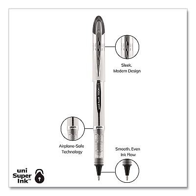 uniball VISION ELITE Rollerball Pen, Stick, Bold 0.8 mm, Black Ink, White/Black/Clear Barrel, 4/Pack (67180)