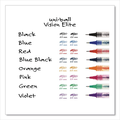 uniball VISION ELITE Rollerball Pen, Stick, Bold 0.8 mm, Black Ink, White/Black/Clear Barrel, 4/Pack (67180)