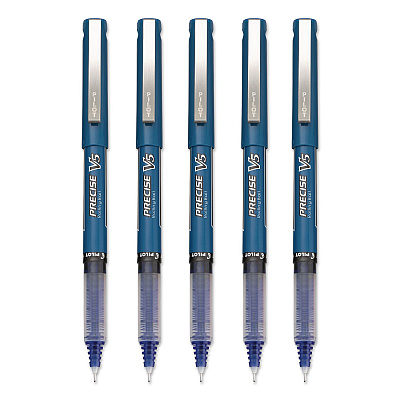 Pilot Precise V5 Rollerball Pen, Stick, Extra-Fine 0.5 mm, Blue Ink, Blue/Clear Barrel, 5/Pack (26011)