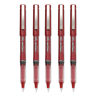 Pilot Precise V5 Rollerball Pen, Stick, Extra-Fine 0.5 mm, Red Ink, Red/Clear Barrel, 5/Pack (26012)
