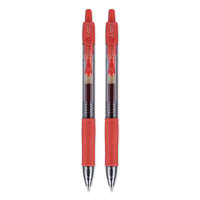 Pilot G2 Premium Gel Pen, Retractable, Fine 0.7 mm, Red Ink, Smoke/Red Barrel, 2/Pack (31033)