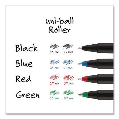 uniball Rollerball Pen, Stick, Micro 0.5 mm, Black Ink, Black Barrel (498774)
