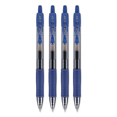 Pilot G2 Premium Gel Pen, Retractable, Fine 0.7 mm, Blue Ink, Smoke/Blue Barrel, 4/Pack (31058)