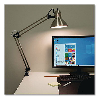 V-Light LED Desk Lamp Clamp Mount, Swing Arm, 34" High, Brushed Nickel/Black (CAEN804C)