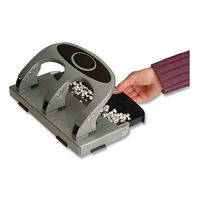 Officemate 45-Sheet Deluxe Desktop 3-Hole Punch, 0.25" Holes, Silver/Navy (90100)