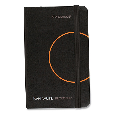 AT-A-GLANCE Plan. Write. Remember. Planning Notebook with Reference Calendar, 5.63 x 3.56, Black/Gold-Circle Cover, Undated (80612305)
