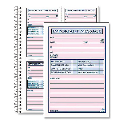 Adams Important Message Book, Two-Part Carbonless, 4 Forms/Sheet, 400 Forms Total (SC1187D)