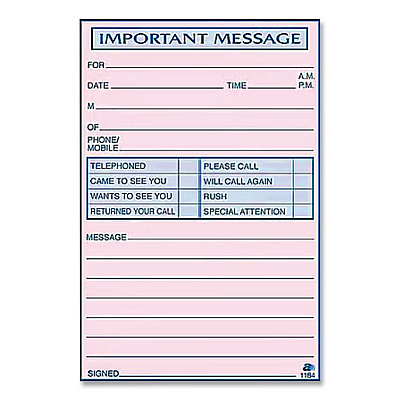 Adams Important Message Book, Two-Part Carbonless, 4 Forms/Sheet, 400 Forms Total (SC1187D)