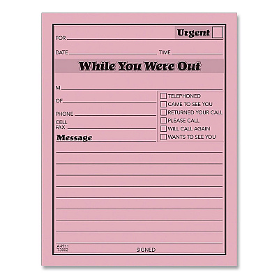 Adams While You Were Out Memo Pad, One-Part (No Copies), 4.25 x 5.5, 50 Forms/Pad, 24 Pads/Pack (9711)