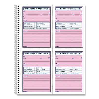 Adams Important Message Book, Two-Part Carbonless, 4 Forms/Sheet, 400 Forms Total (SC1187D)
