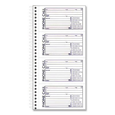 Adams Wirebound Telephone Message Book, Two-Part Carbonless, 4.75 x 2.5, 4 Forms/Sheet, 400 Forms Total, 2/Pack (SC11542D)