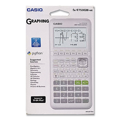 Casio FX-9750GIII 3rd Edition Graphing Calculator, 21-Digit LCD, White (FX9750GIIIWE)