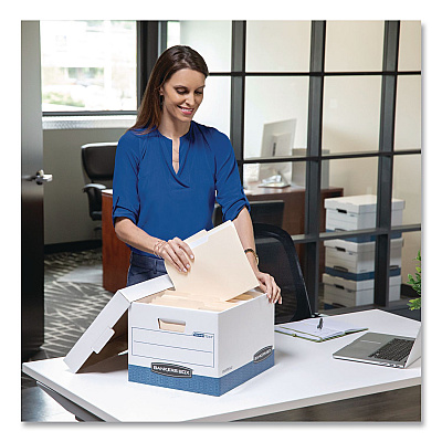 Bankers Box PRESTO Heavy-Duty Storage Boxes, Letter/Legal Files, 12 x 15 x 10, White/Blue, 4/Carton (0063602)