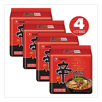 NONGSHIM Gourmet Spicy Ramyun Noodle Soup, Spicy Chicken, 4.23 oz Packet, 16/Carton (22002654)