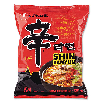 NONGSHIM Gourmet Spicy Ramyun Noodle Soup, Spicy Chicken, 4.23 oz Packet, 16/Carton (22002654)
