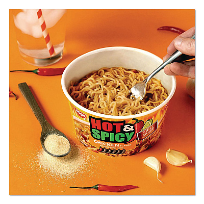 Nissin Hot and Spicy Chicken Soup Bowl, Chicken, 3.32 oz Bowl, 12/Carton (22002656)