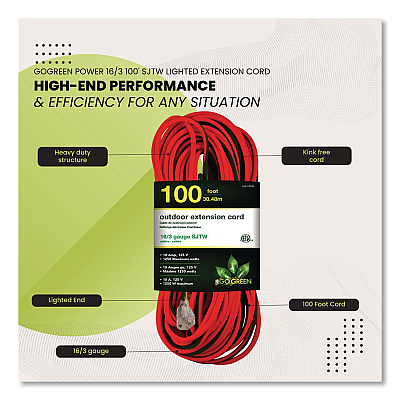 GoGreen Power 16 AWG Outdoor Extension Cord, 100 ft, 10 A, Orange (GG13700)