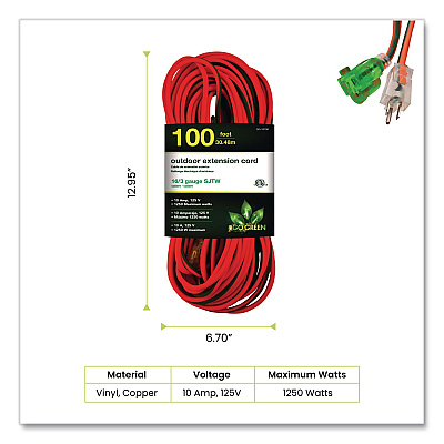 GoGreen Power 16 AWG Outdoor Extension Cord, 100 ft, 10 A, Orange (GG13700)