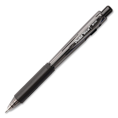 Pentel WOW! Ballpoint Pen, Retractable, Medium 1 mm, Black Ink, Smoke/Black Barrel, 18/Pack (BK440BP18A)