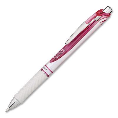 Pentel EnerGel Pearl Deluxe Pink Special Edition Liquid Gel Pen, Retractable, Medium 0.7 mm, Pink Ink, White Pearl/Pink Barrel, 2/PK (BL77WBP2PP)