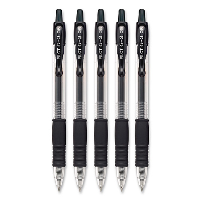 Pilot G2 Premium Gel Pen, Retractable, Extra-Fine 0.5 mm, Black Ink, Clear/Black Barrel, 5/Pack (31173)