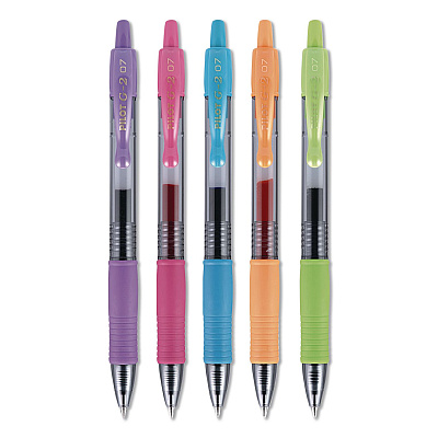 Pilot G2 Premium Gel Ink Pen, Retractable, Fine 0.7 mm, Assorted Ink and Barrel Colors, 5/Pack (31266)