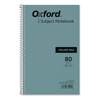 Oxford One-Subject Notebook, Medium/College Rule, Blue Cover, (80) 9.5 x 6 Sheets (65121)