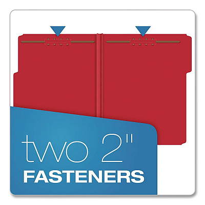 Pendaflex Colored Pressboard Top Tab Fastener Folders, 1/3-Cut Tab: Assorted, Expands 2", 2 Fasteners, Letter Size, Bright Red, 25/Box (15936GW)