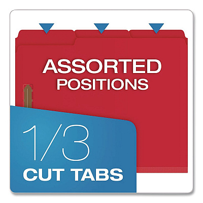 Pendaflex Colored Pressboard Top Tab Fastener Folders, 1/3-Cut Tab: Assorted, Expands 2", 2 Fasteners, Letter Size, Bright Red, 25/Box (15936GW)