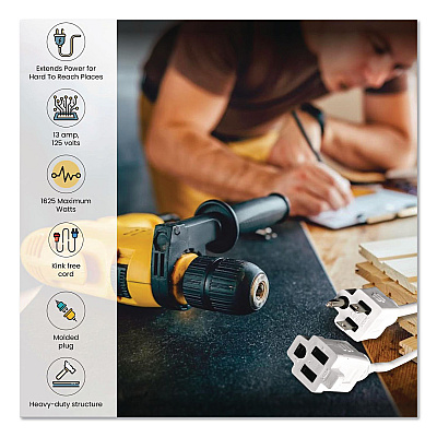 GoGreen Power 16 AWG Outdoor Extension Cord, 18 ft, 13 A, White (GG13718WH)