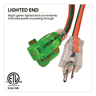 GoGreen Power 14 AWG Lighted End Heavy-Duty Extension Cord, 100 ft, 13 A, Orange/Black (GG13800)