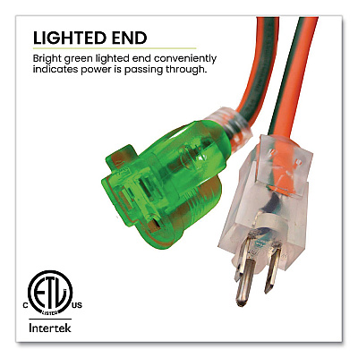 GoGreen Power 12 AWG Lighted End Heavy-Duty Extension Cord, 25 ft, 15 A, Orange/Black (GG14025)