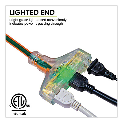 GoGreen Power 12 AWG 3-Outlet Heavy-Duty Extension Cord, 2 ft, 15 A, Orange (GG15302)