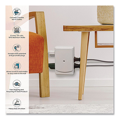 GoGreen Power 6 Outlet Side Mount Wall Tap, White (GG16000TSM)