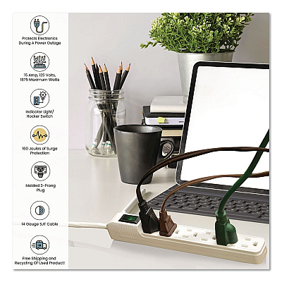 GoGreen Power 6 Outlet Mini Surge Protector, 2 ft Cord, 160 J, White (GG16103MIN)