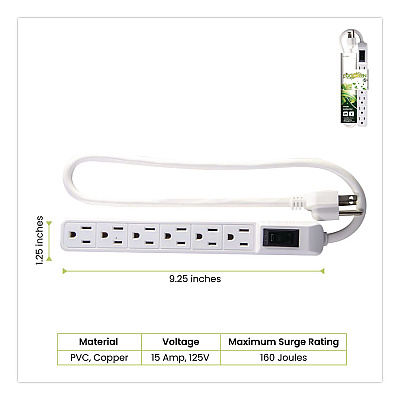 GoGreen Power 6 Outlet Mini Surge Protector, 2 ft Cord, 160 J, White (GG16103MIN)