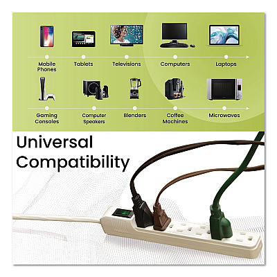 GoGreen Power 6 Outlet Mini Surge Protector, 2 ft Cord, 160 J, White (GG16103MIN)
