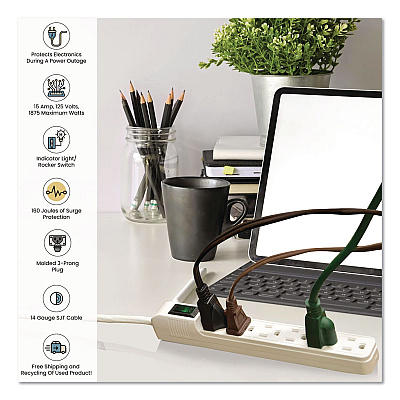GoGreen Power 6 Outlet Mini Surge Protector, 2 ft Cord, 160 J, Black (GG16103MINBK)