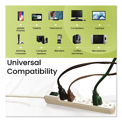 GoGreen Power 6 Outlet Mini Surge Protector, 2 ft Cord, 160 J, Black (GG16103MINBK)