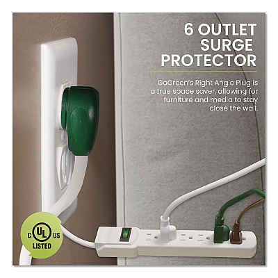 GoGreen Power 6 Outlet Surge Protector, 2.5 ft Cord, 160 J, White (GG16103MS)