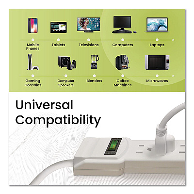 GoGreen Power 6 Outlet Surge Protector, 2.5 ft Cord, 160 J, White (GG16103MS)