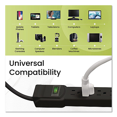 GoGreen Power 6 Outlet Surge Protector, 2.5 ft Cord, 160 J, Black (GG16103MSBK)