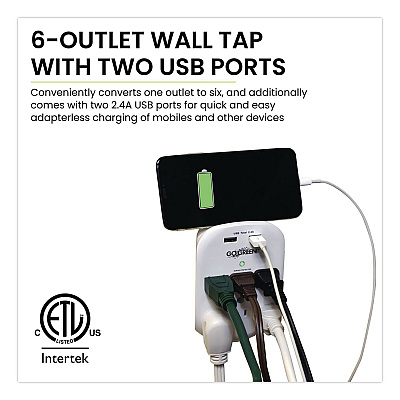 GoGreen Power 6 Outlet 4 USB Wall Tap, 735 J, White (GG16000USB4)