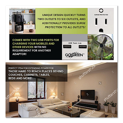GoGreen Power 6 Outlet 4 USB Wall Tap, 735 J, White (GG16000USB4)