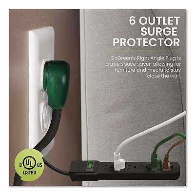 GoGreen Power 6 Outlet Surge Protector, 6 ft Cord, 250 J, Black (GG16106MSBK)