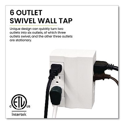 GoGreen Power 6 Outlet Swivel Wall Tap, White (GG16000TSW)