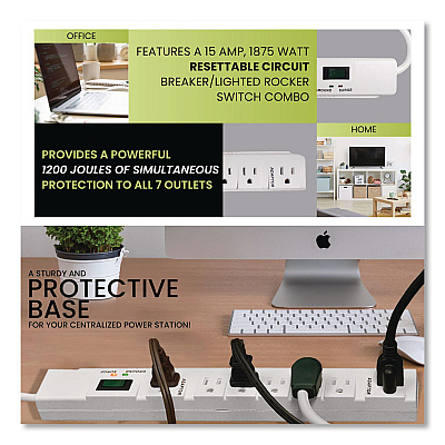 GoGreen Power 7 Outlet Surge Protector, 6 ft Cord, 1,200 J, White (GG17636)
